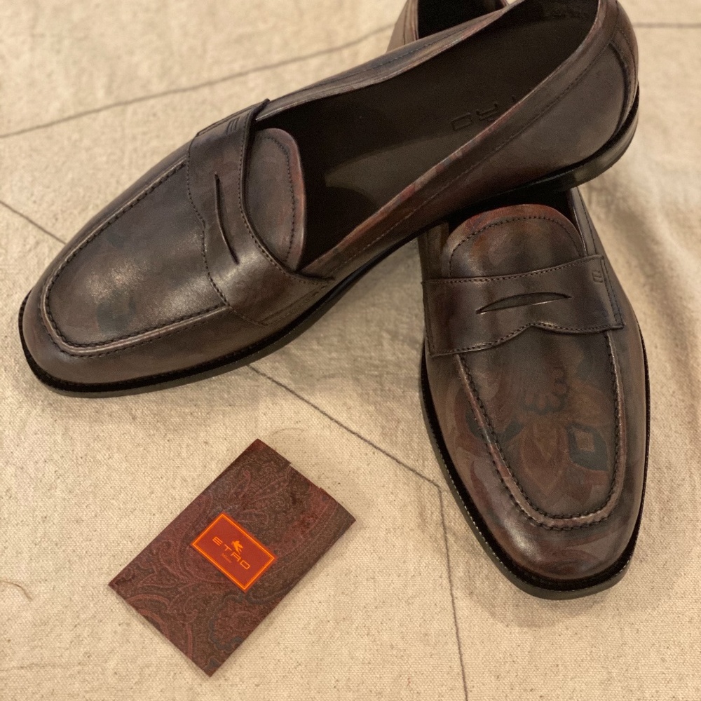 Men's Etro Leather Loafers Paisley Print